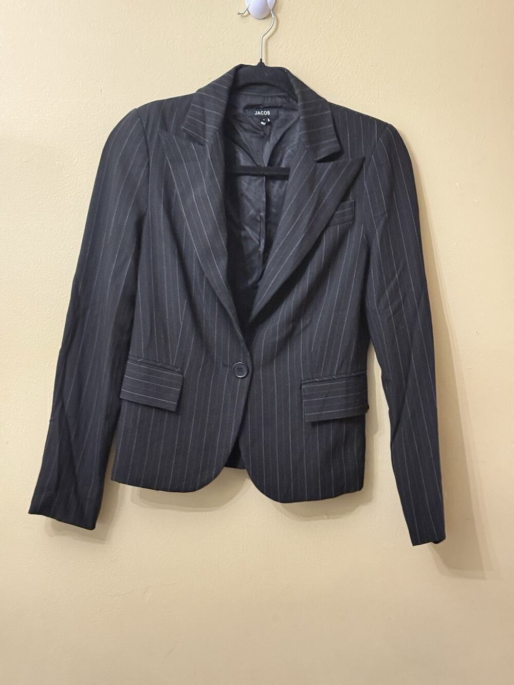 Y2K Jacob Blazer Womens 0 Black Pinstripe Peak Lapel Office Siren Corporate Core